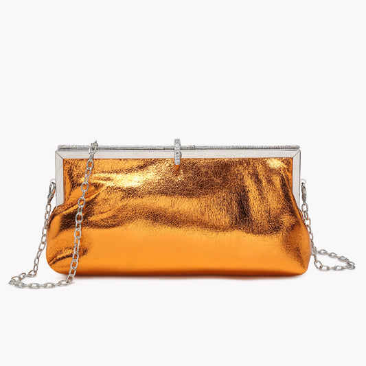 Bolso de mano fiesta metalizado naranja y plata