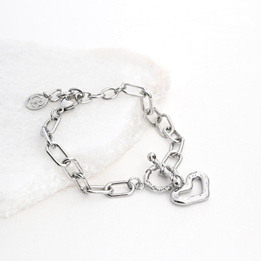 Pulsera acero inoxidable corazón completo con textura acabado plata - Moments by You