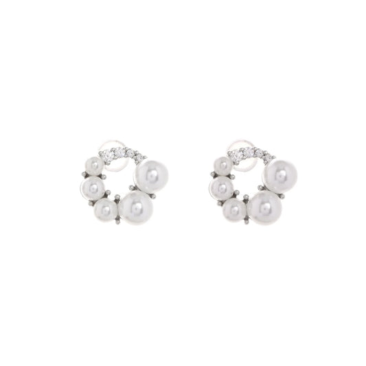 Pendientes acero inoxidable redondos con circonitas y perlas acabado plata - mbyou