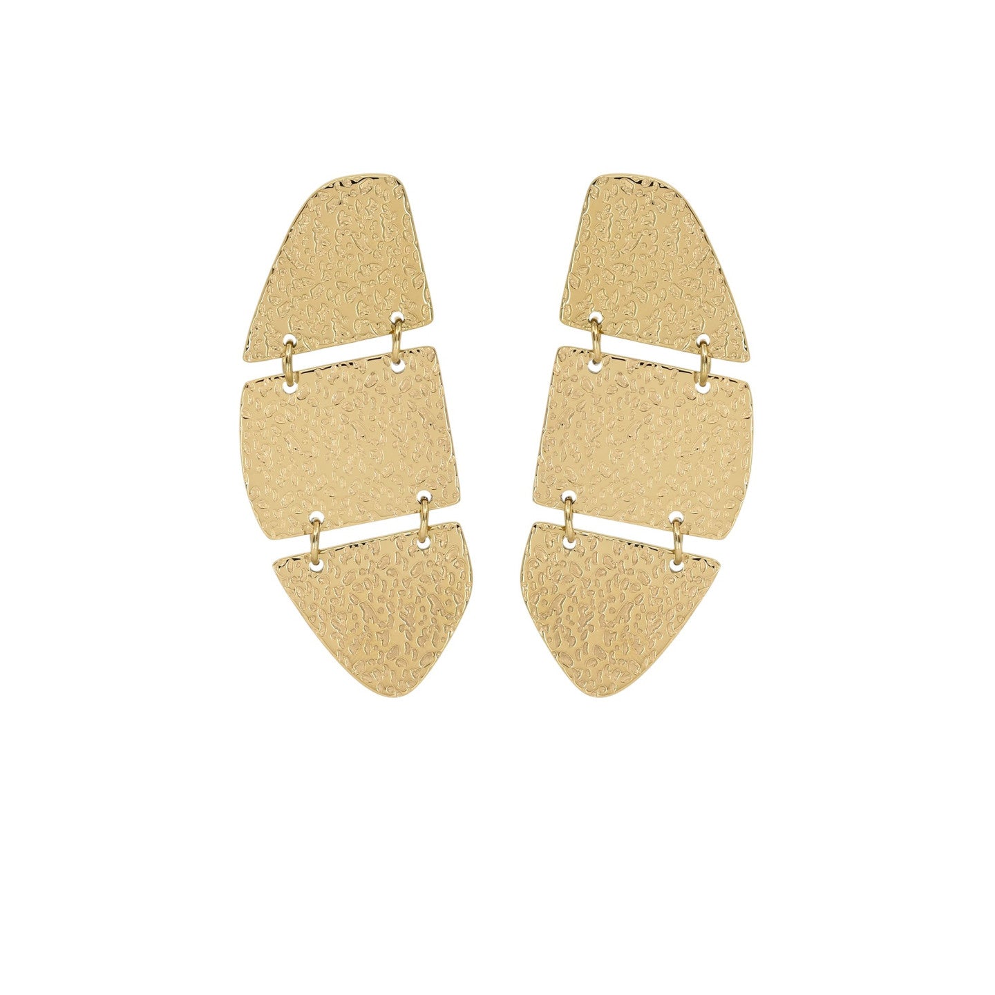 Pendientes largos de acero con tres alturas en forma irregular y textura rugosa acabado oro - Moments by You