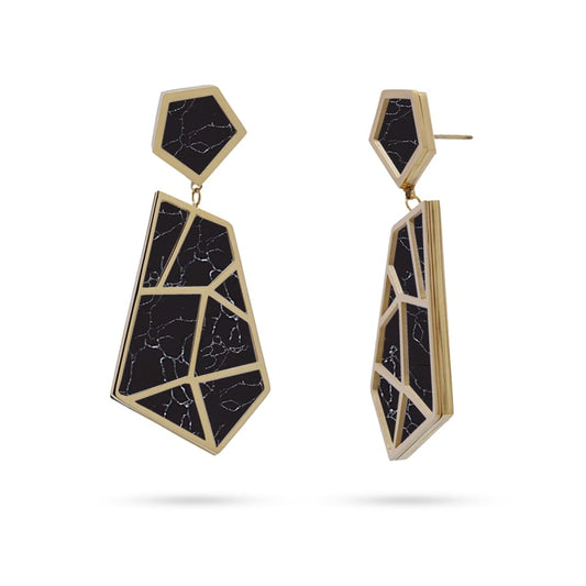 Pendientes de acero largos geométricos con efecto marmolado - Moments by You
