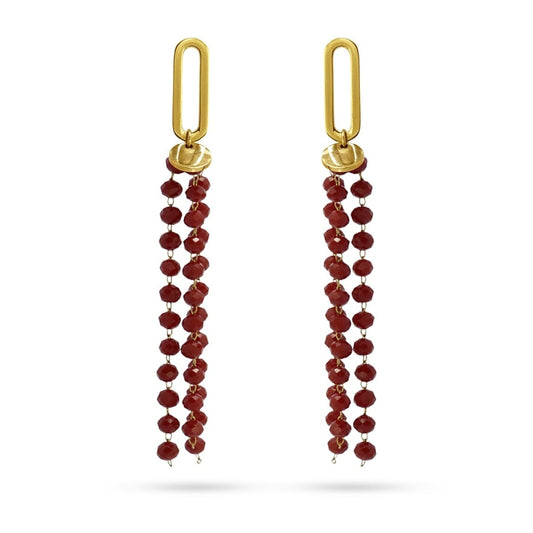 Pendientes de acero quirúrgico largos con cristales colgantes en color rojo acabado oro - Moments by You