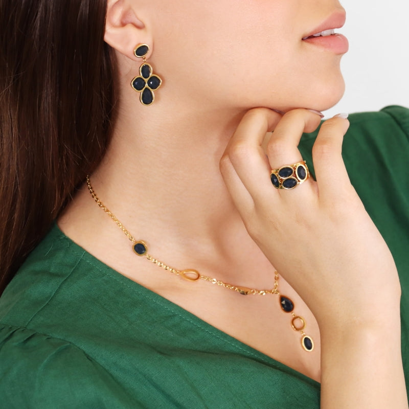 Pendientes de acero quirúrgico con piedras de cristal facetadas en forma de racimo - Moments by You