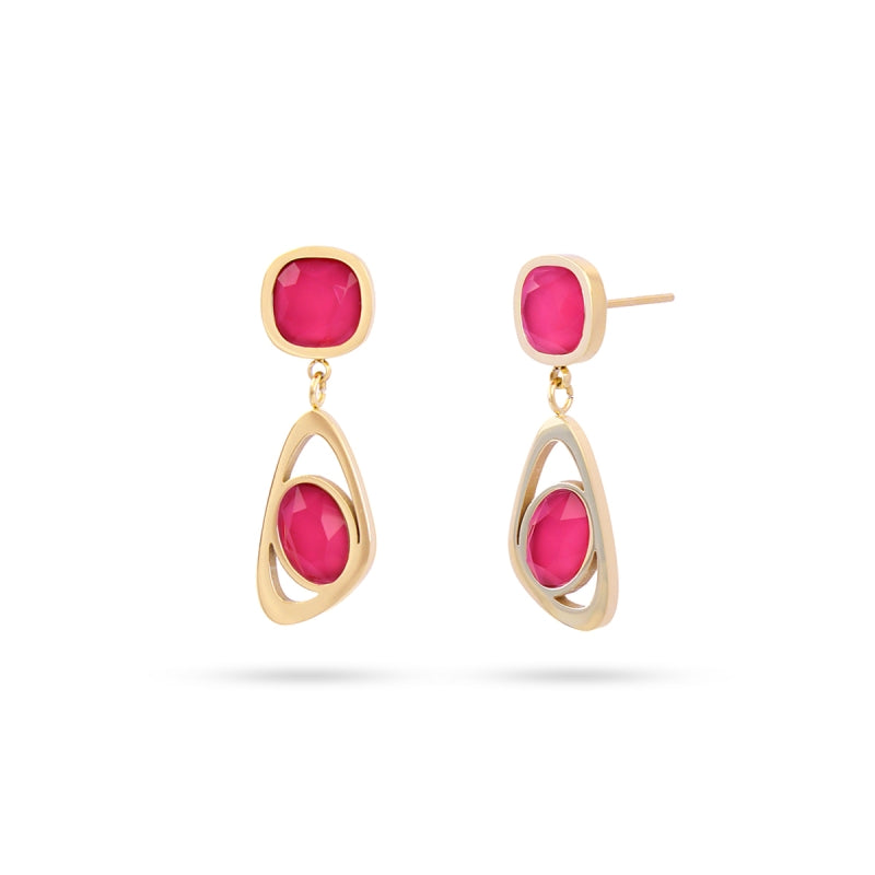 Pendientes de acero quirúrgico largos con cristales en varios colores y acabado oro