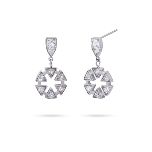 Pendientes cortos de acero con triángulos pequeños de circonitas en acabado plata - Moments by You