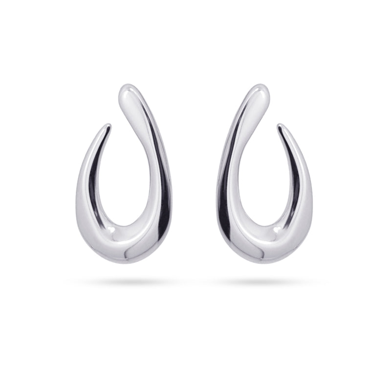 Pendientes largos de acero con forma de gancho irregular en acabado plata - Moments by You