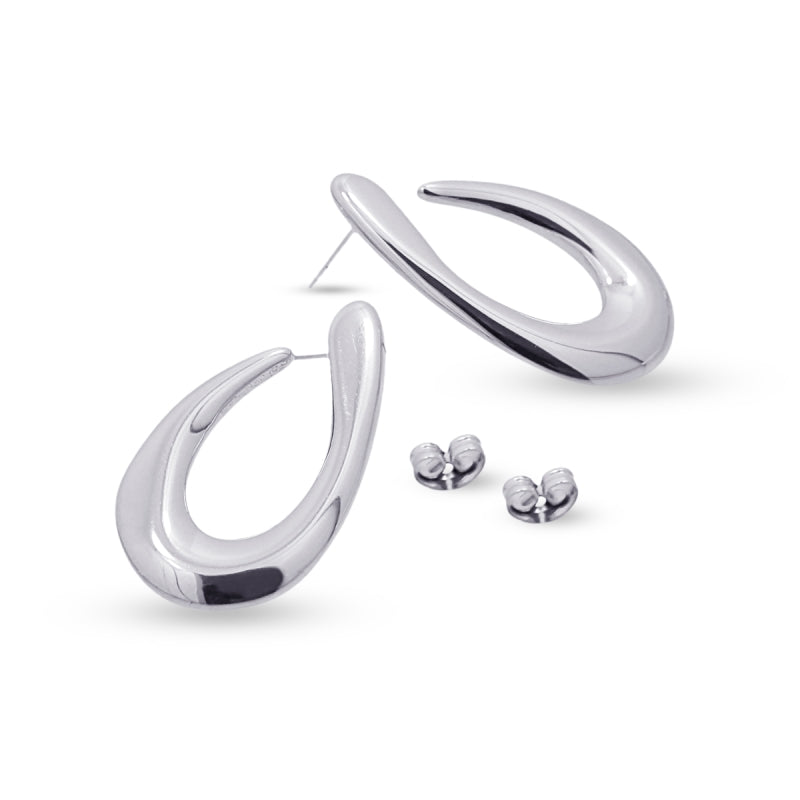 Pendientes largos de acero con forma de gancho irregular en acabado plata - Moments by You