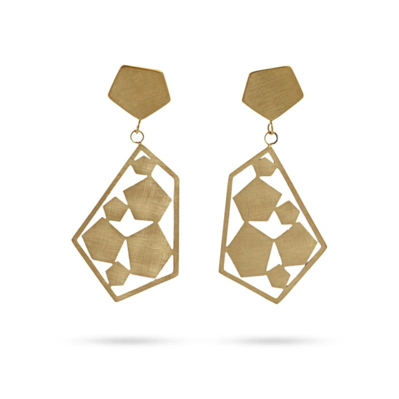 Pendientes largos de acero pulido mate con diseño geométrico - Moments by You