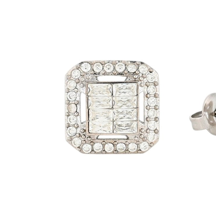 Pendientes cortos de acero inoxidable en forma de pirámide con circonitas acabado plata - mbyou