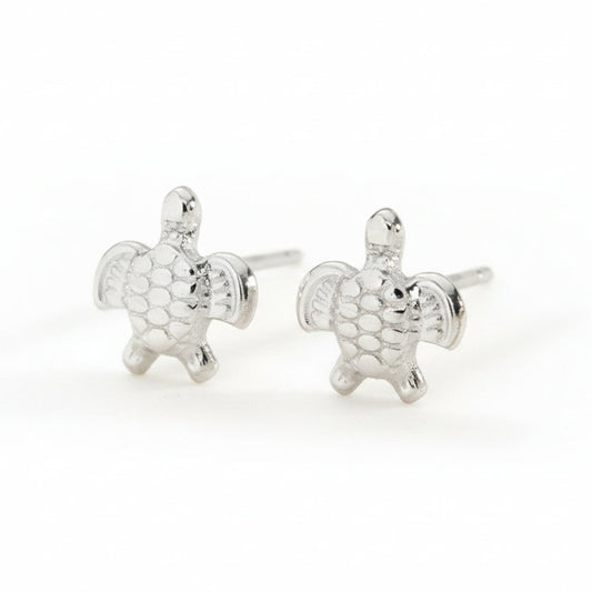 Pendientes cortos y pequeños de acero en forma de tortuga acabado plata - Moments by You