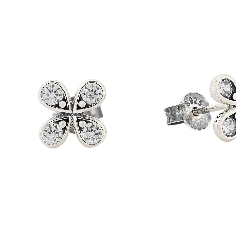 Pendiente de botón en plata S925 en forma de flor con circonitas acabado plata - mbyou