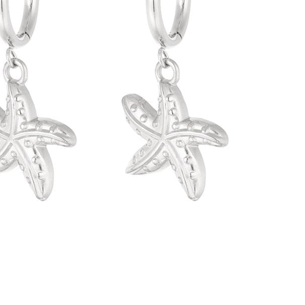 Pendientes de acero inoxidable aro en forma de estrella de mar en acabado plata - mbyou