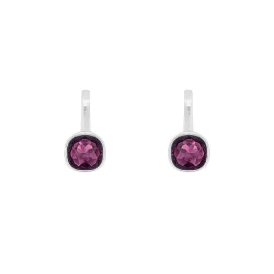 Pendientes cuadrados plata S925 cristal Swarovski en color morado acabado plata