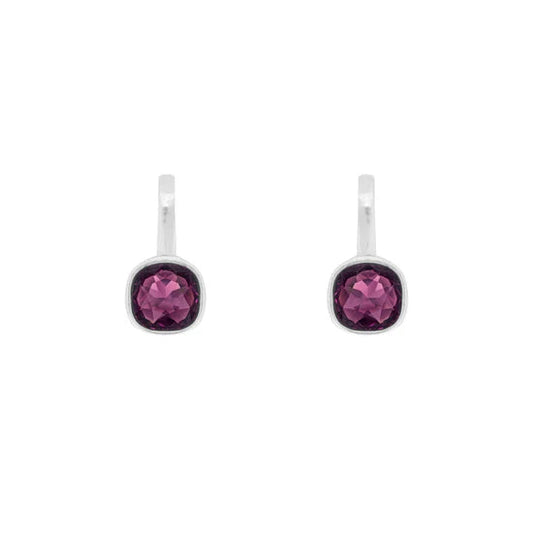 Pendientes cuadrados plata S925 cristal Swarovski en color morado acabado plata