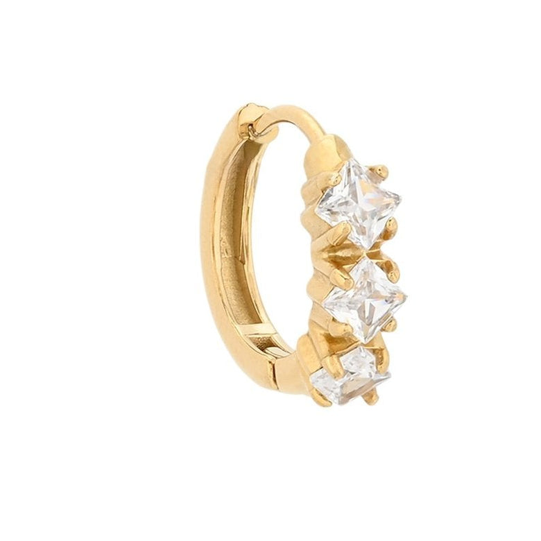 Pendientes de acero tipo argolla con circonitas grandes oro