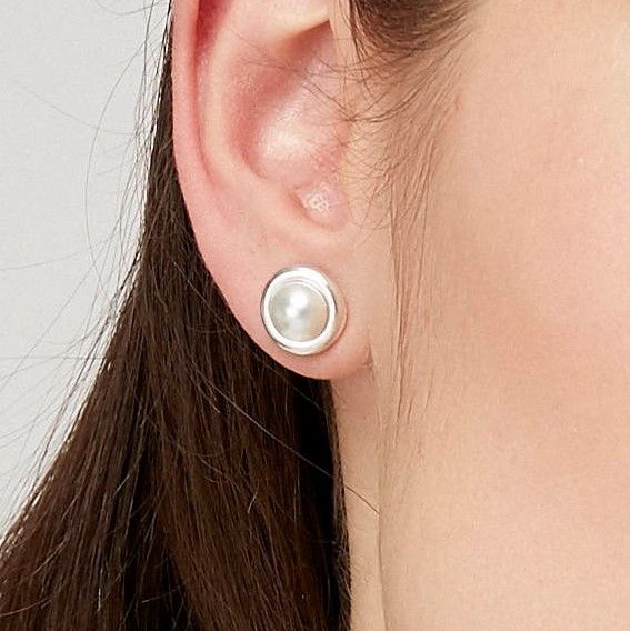 Pendientes botón circulares plata S925 y perlas naturales cultivadas acabado plata  - mbyou
