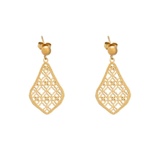 Pendientes largos con forma de lágrima y diseño de filigrana acabado oro - mbyou