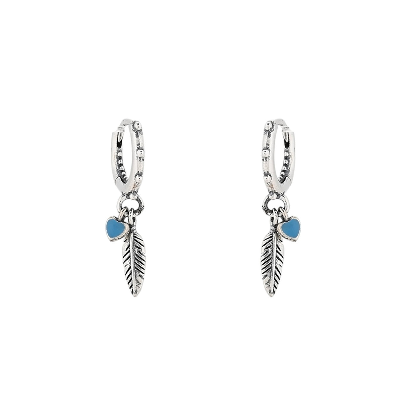 Pendientes de plata S925 con pluma y corazón azul colgante acabado plata - mbyou