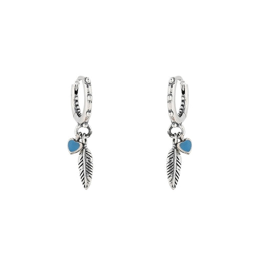 Pendientes de plata S925 con pluma y corazón azul colgante acabado plata - mbyou