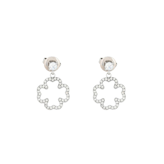 Pendientes de acero inoxidable con trébol de circonitas acabado plata - mbyou