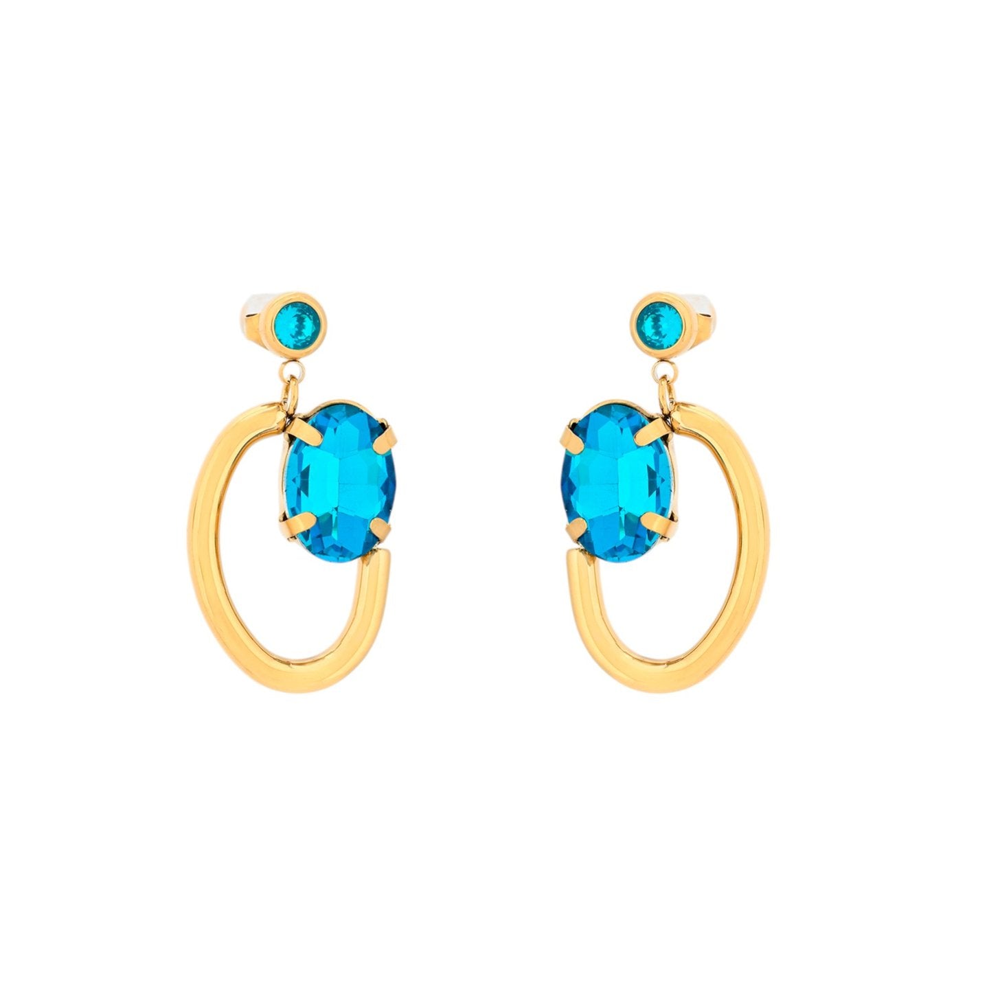 Oval luxor gold blue steel earrings