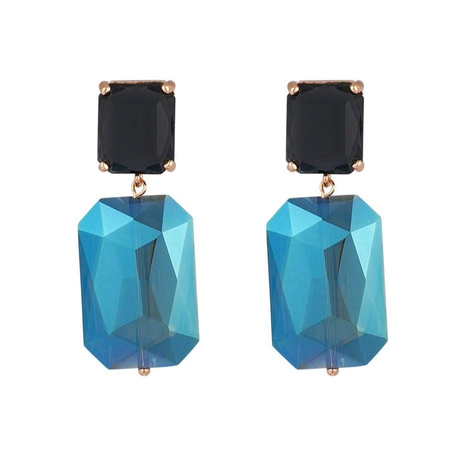 Pendientes de metal con cristales en diferentes tonos de azul y con acabado oro - mbyou