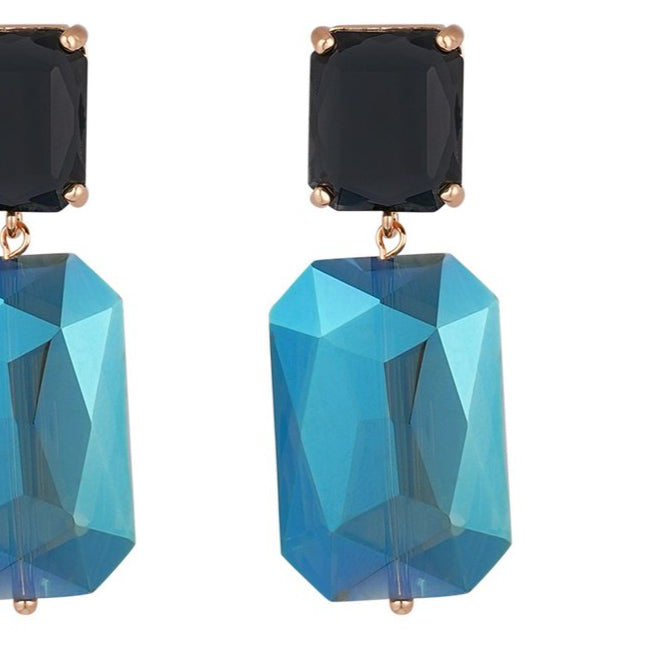 Pendientes de metal con cristales en diferentes tonos de azul y con acabado oro - mbyou