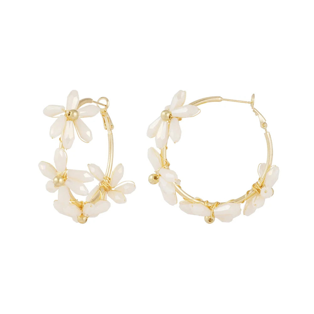 Pendientes de acero largos aro con flores de cristales acabado oro - Moments by You