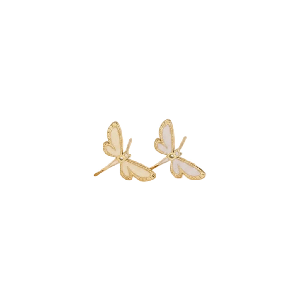 Pendientes cortos de acero en forma de libélula combinado en blanco y acabado oro - Moments by You