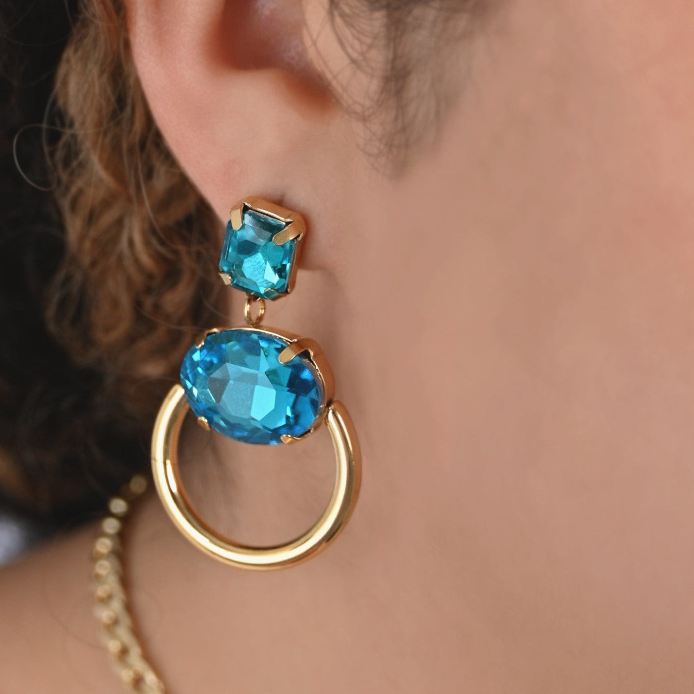 Boucles d'oreilles circulaires en acier Louxor bleu