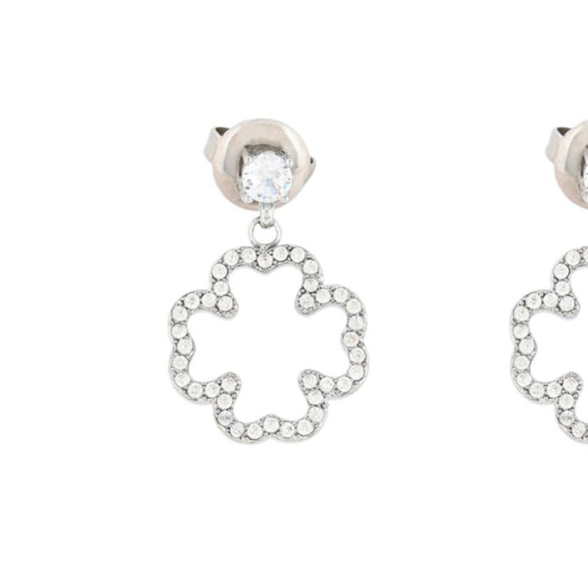 Pendientes de acero inoxidable con trébol de circonitas acabado plata - mbyou