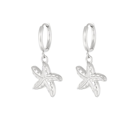Pendientes de acero inoxidable aro en forma de estrella de mar en acabado plata - mbyou