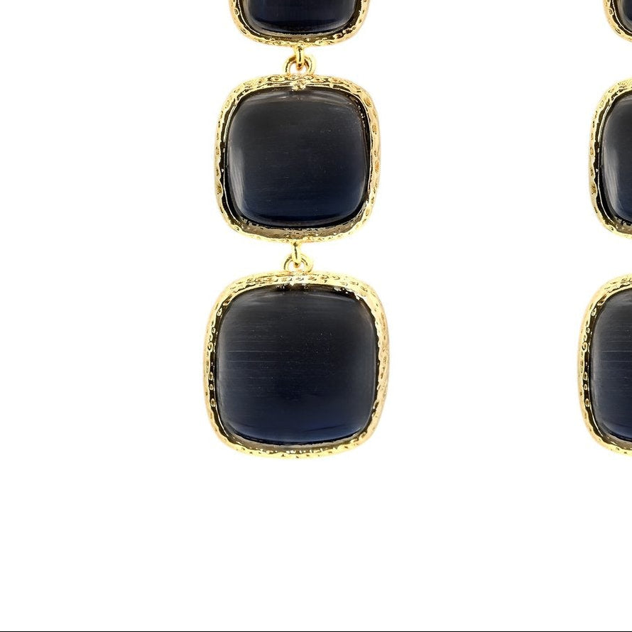 Pendientes largos semijoya tres piedras en color negro y con baño de oro 18Kt - mbyou