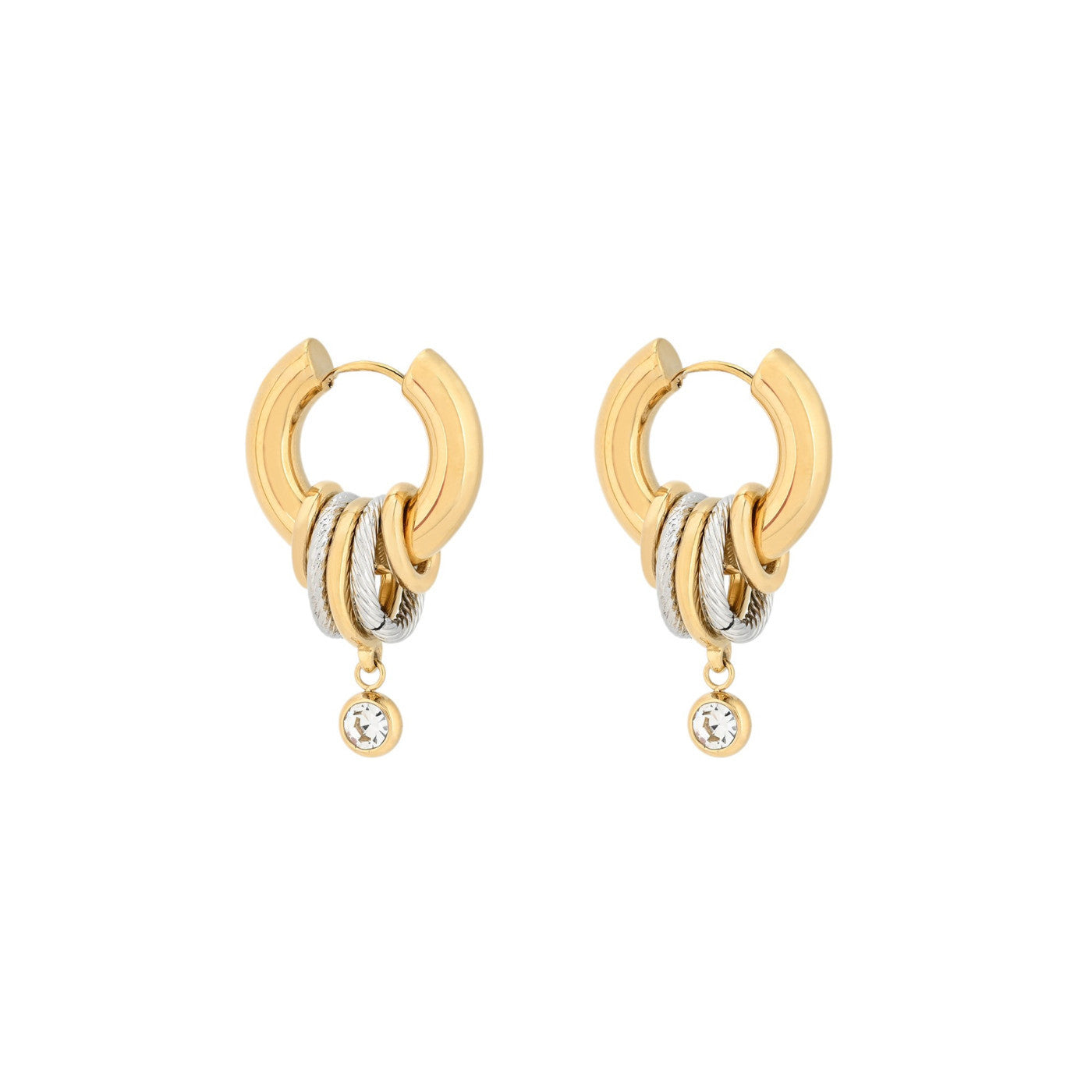 Pendientes de acero inoxidable con aros entrelazados y con circonitas acabado oro y plata - mbyou