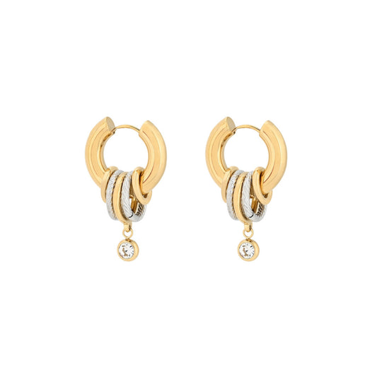 Pendientes de acero inoxidable con aros entrelazados y con circonitas acabado oro y plata - mbyou