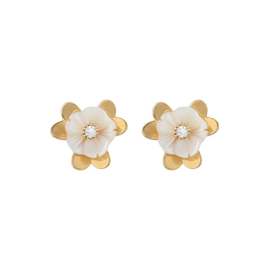 Pendientes cortos acero inoxidable con flor de nácar acabado oro - mbyou