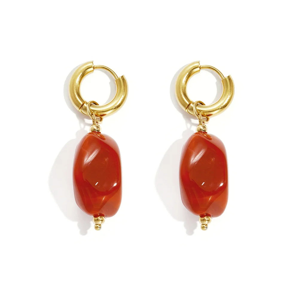 Pendientes de acero largos de aro con piedra marmolada acabado oro - Moments by You