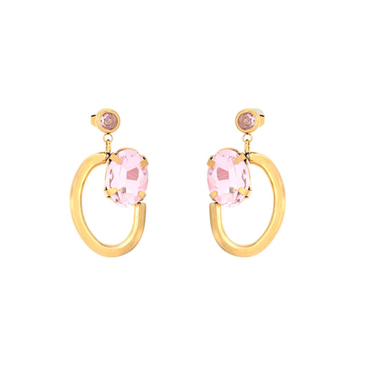 Pendientes de acero ovales con cristal rosa claro acabado oro - mbyou