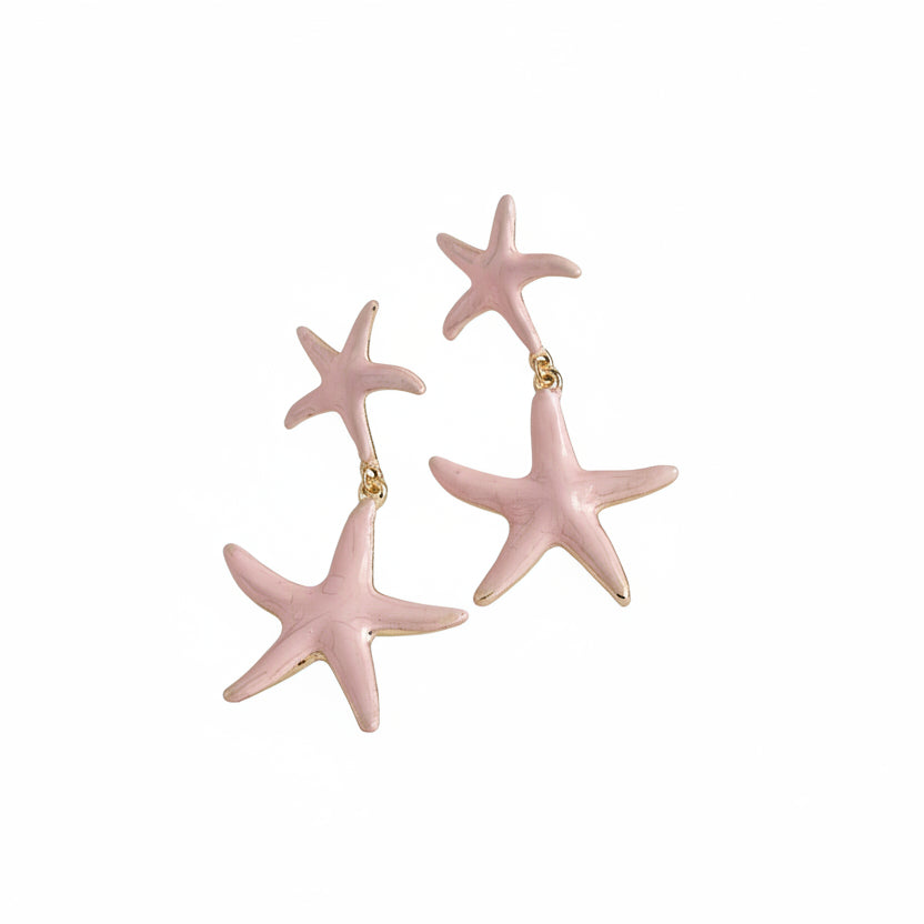 Pendientes largos de acero en forma de estrellas de mar a dos alturas