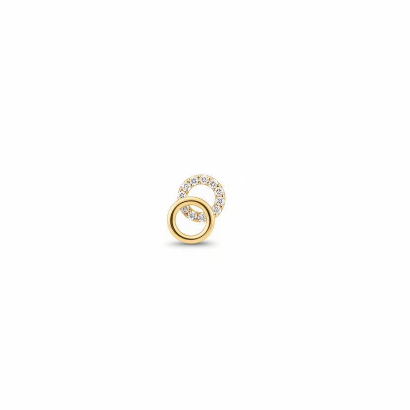Piercing de acero inoxidable quirúrgico con doble círculo con circonita y en acabado oro