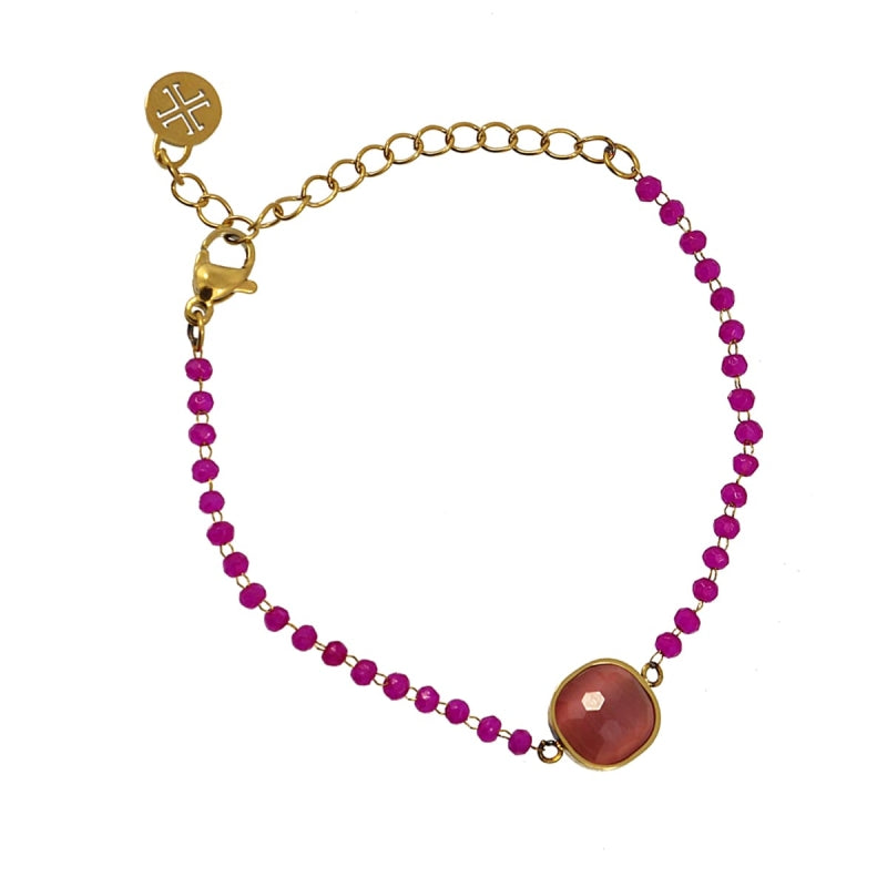 Pulseras de acero con piedra central rosa y fucsias en acabado oro - Moments by You