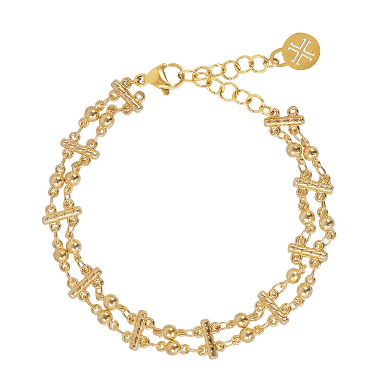 Pulsera doble con esferas simétricas con separadores en acabado oro - Moments by You