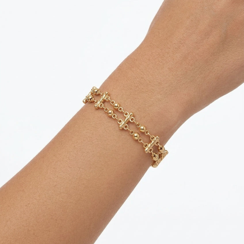 Pulsera doble con esferas simétricas con separadores en acabado oro - Moments by You
