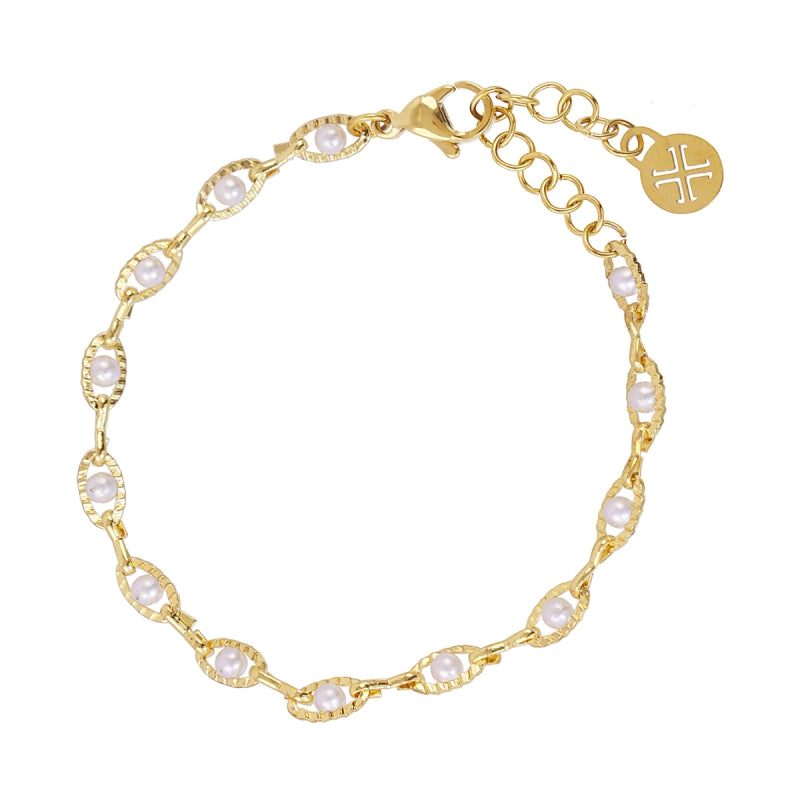 Pulseras con patrón de eslabones con perla blanca dentro en acabado oro - Moments by You