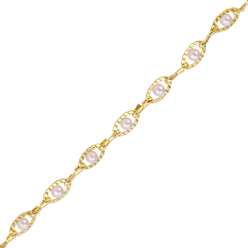 Pulseras con patrón de eslabones con perla blanca dentro en acabado oro - Moments by You
