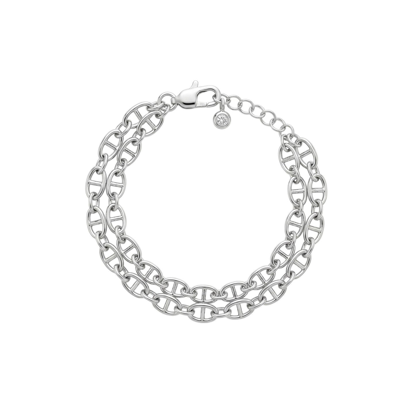 Pulsera acero con doble cadena de eslabones medianos en acabado plata