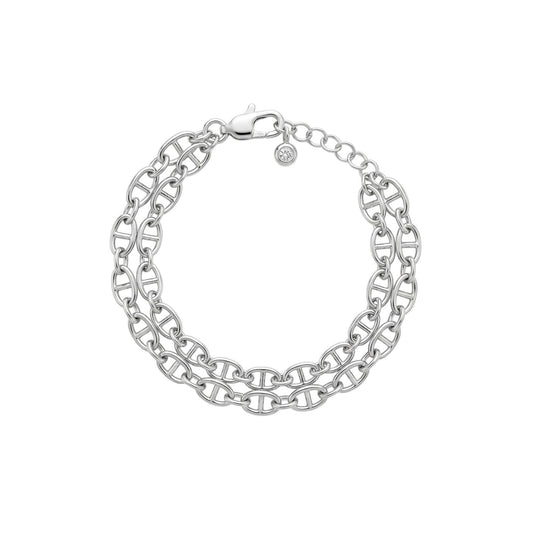 Pulsera acero con doble cadena de eslabones medianos en acabado plata