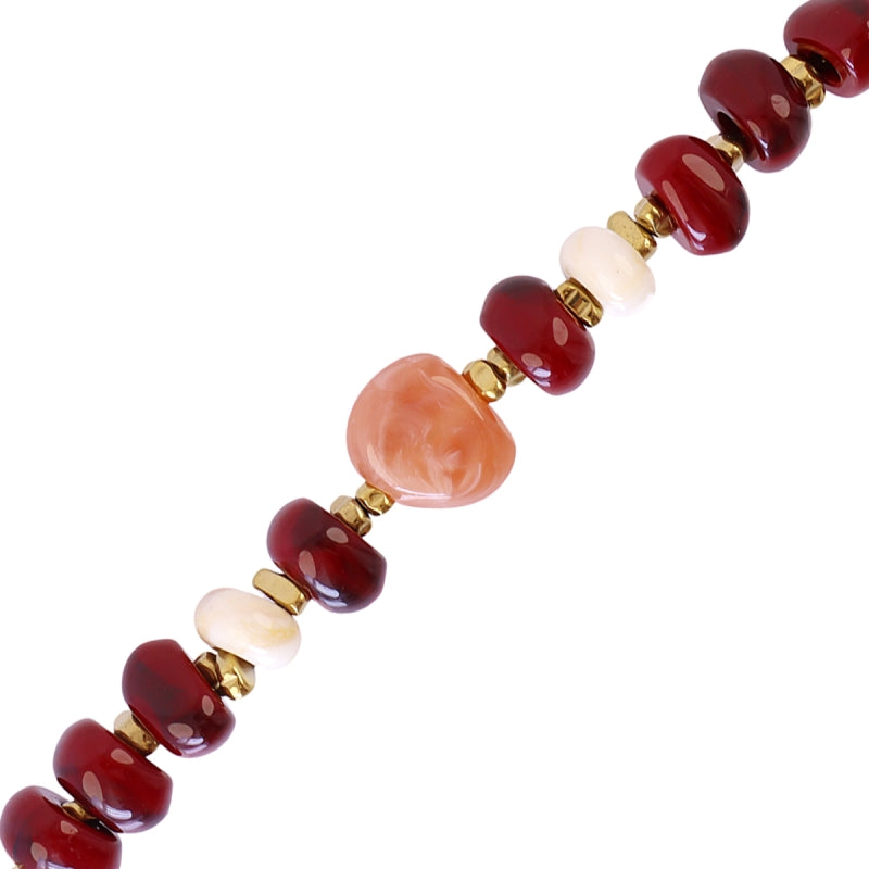 Pulsera de acero quirúrgico con piedras de resina en burdeos y rosa acabado oro - Moments by You