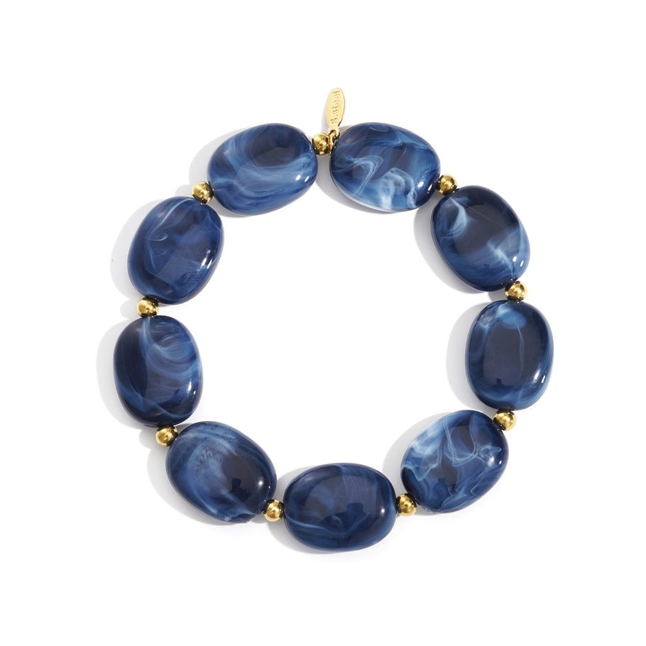 Pulsera con cuentas acrílicas casual con acabado marmolado en color azul oscuro - mbyou