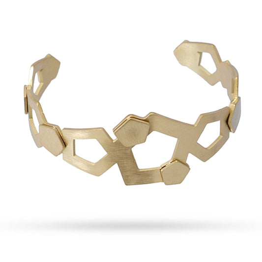 Pulsera brazalete de acero pulido mate con diseño geométrico acabado oro  - mbyou